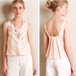 Anthropologie HD in Paris Chevron Striped‎ Pleated Sleeveless Top Peach Size 2
